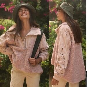 FP Movement Free People Seaside Pullover Lace Trim Embroidered Oversized Jacket